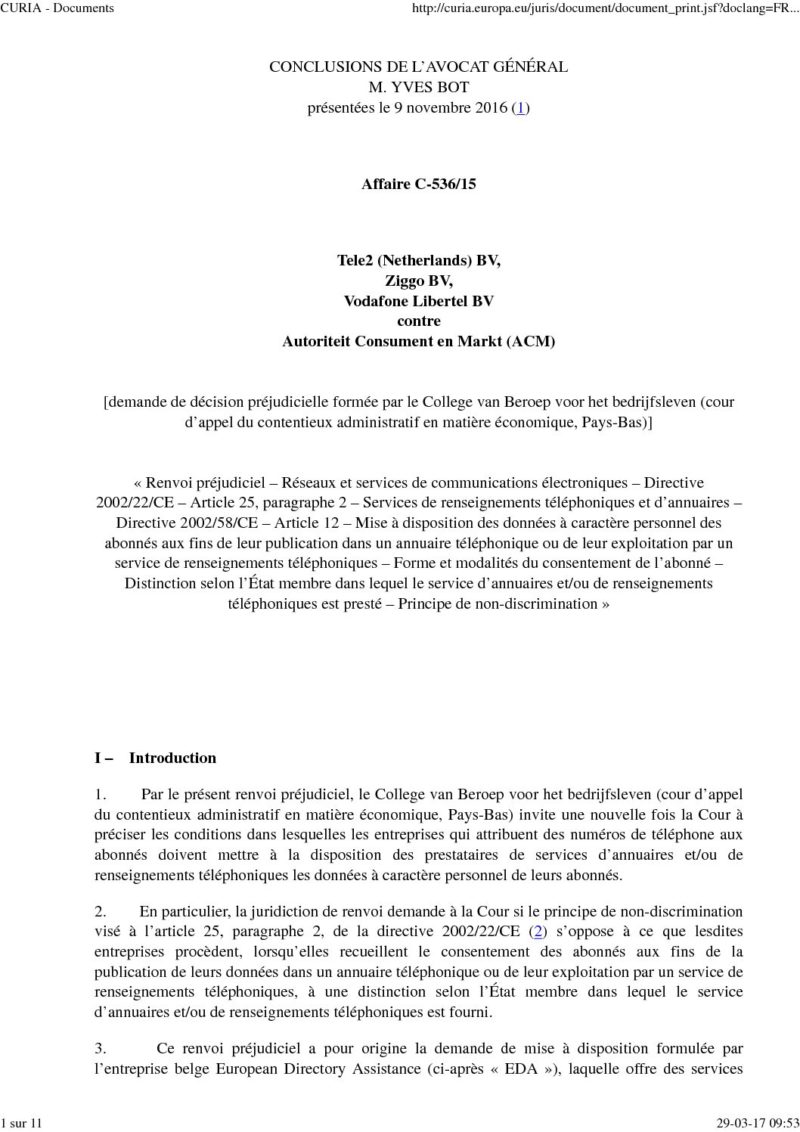 Conclusions de l'avocat général  Droit & Technologies