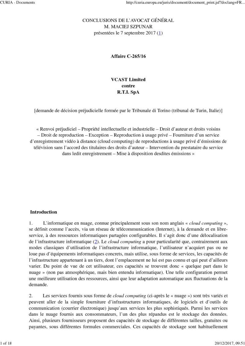 Conclusions de l'avocat général  Droit & Technologies