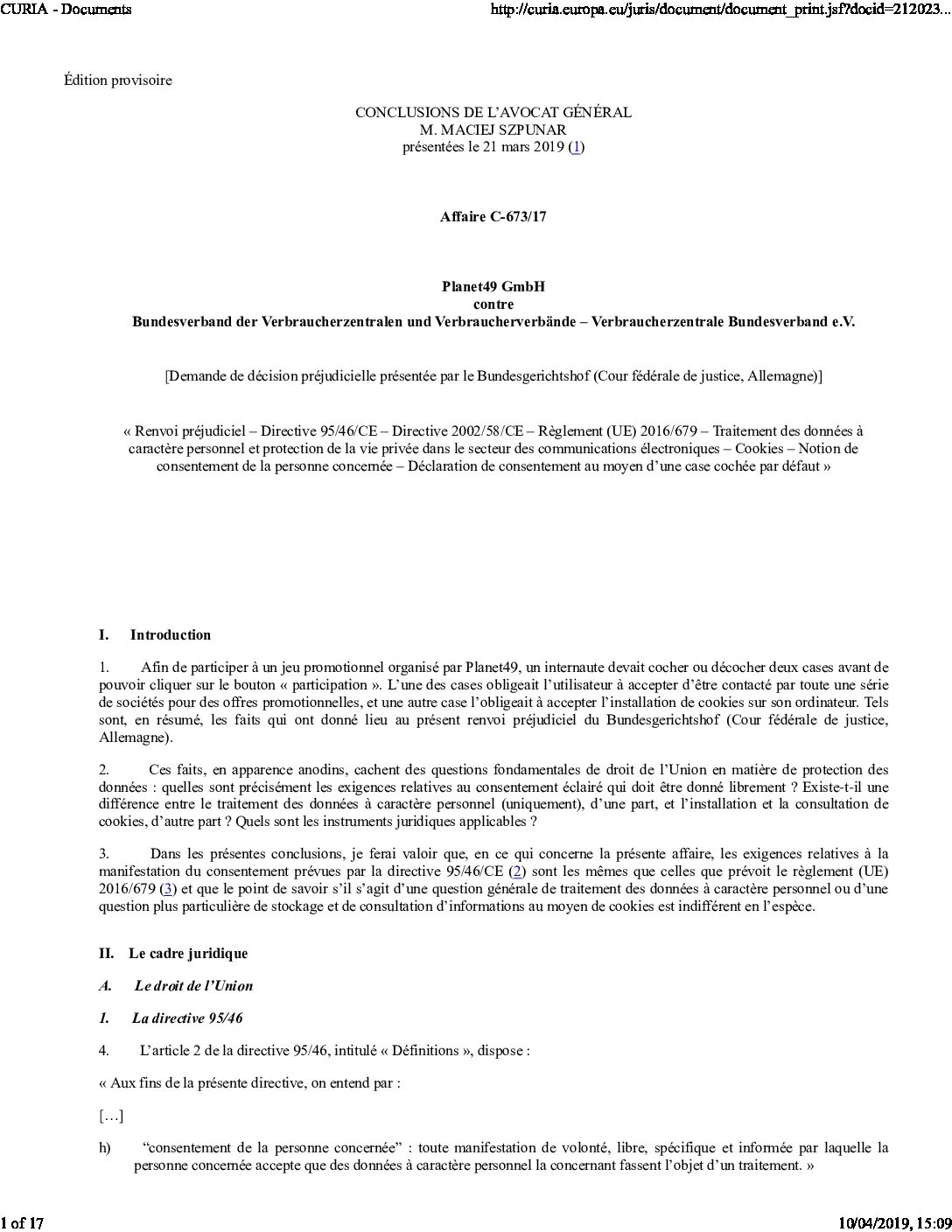 Conclusions de l'avocat général  Droit & Technologies